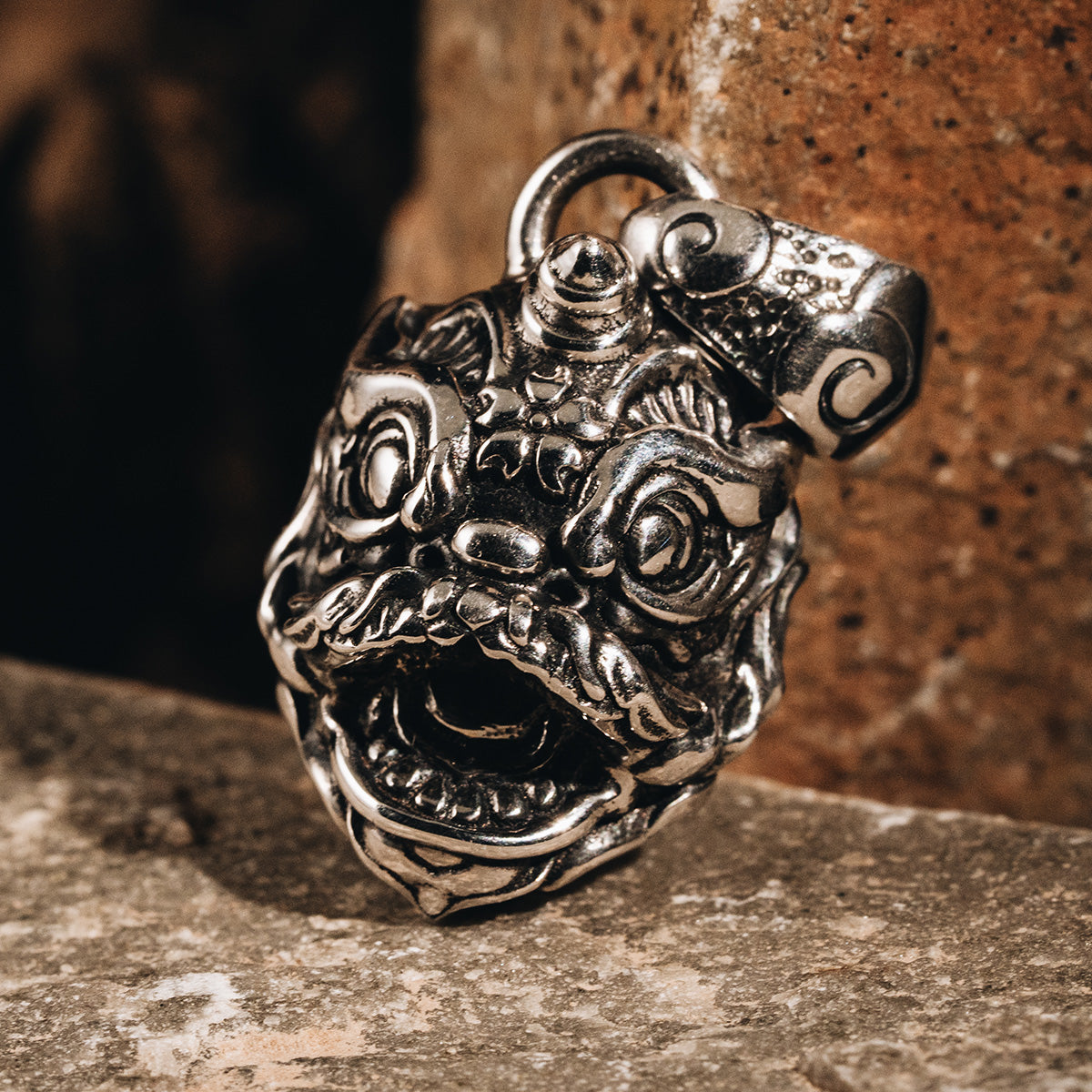 Silver Chinese Lion Pendant