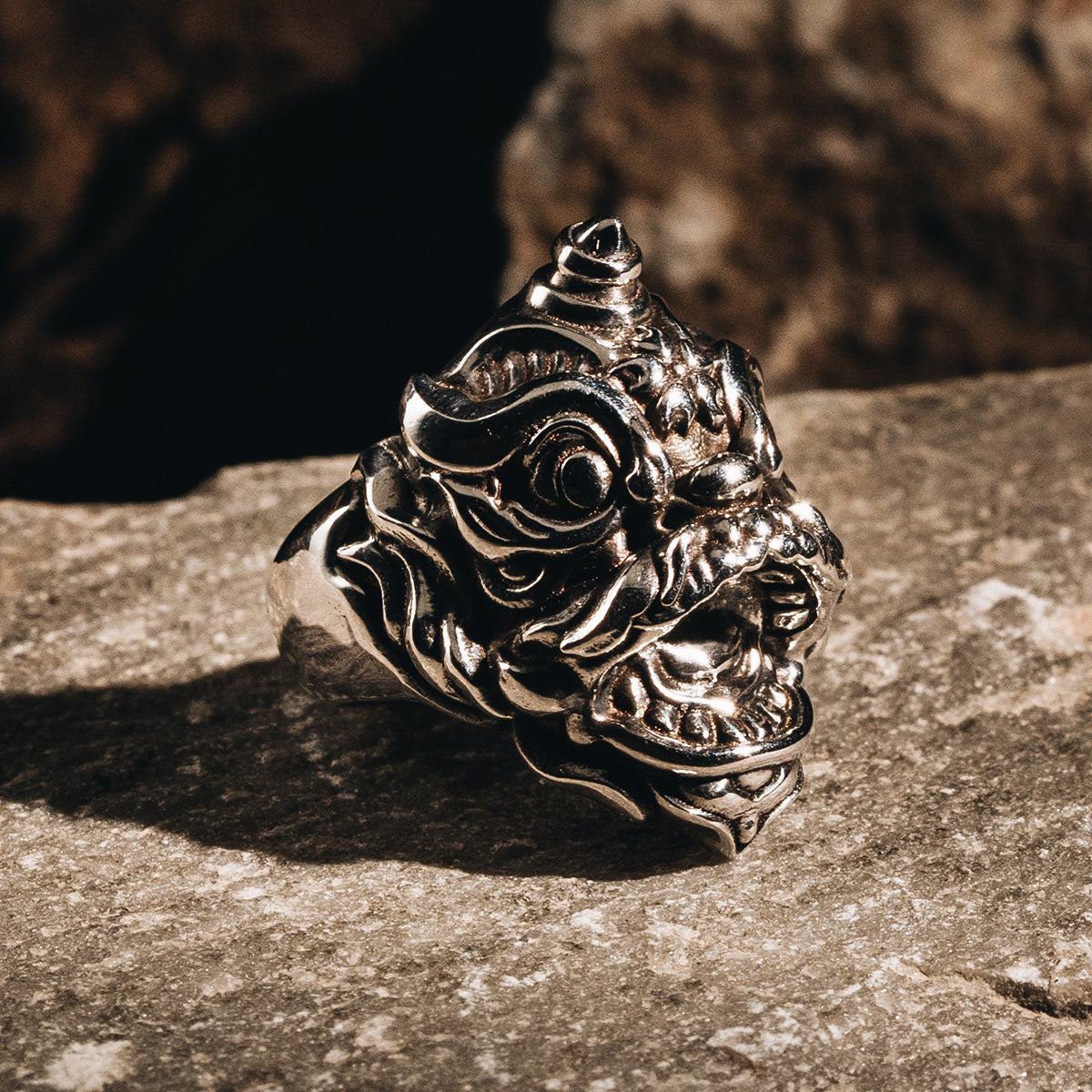 Silver Chinese Lion Ring (S)